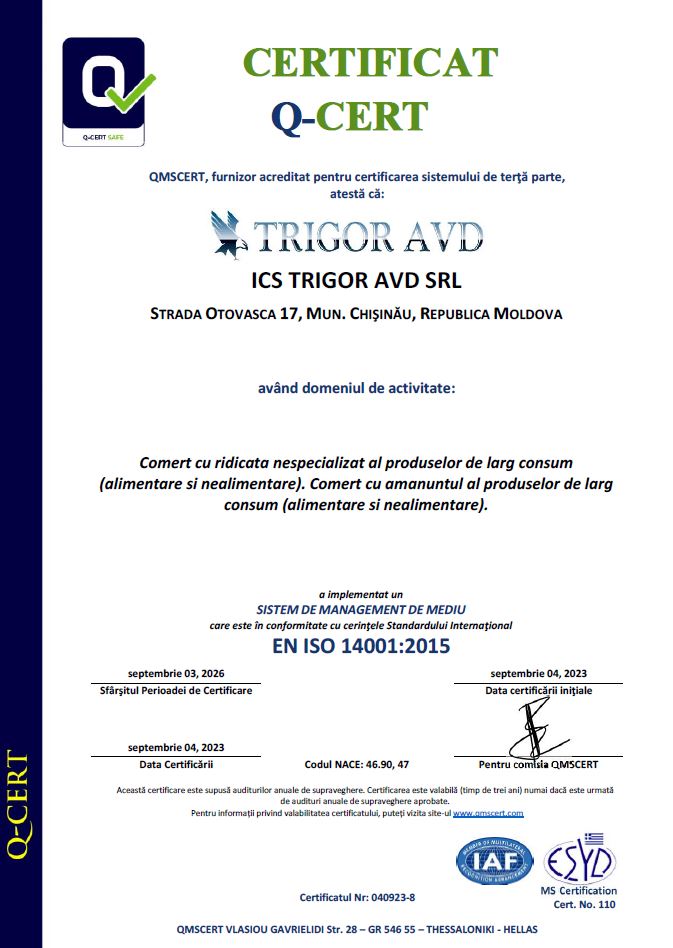 ISO 14001-2015 TRIGOR, COMENZI.MD